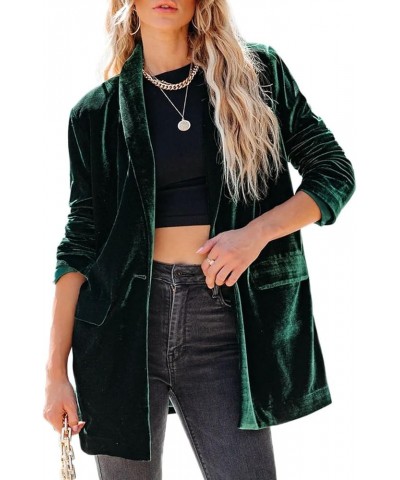 Women's Velvet Blazer Jackets Casual Long Sleeve Lapel Collar Pocketed Blazer Suits Work Outfits Green $35.39 Blazers