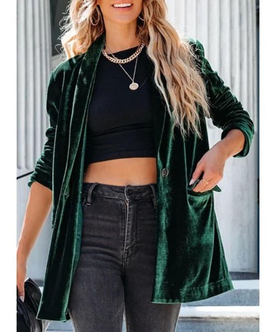 Women's Velvet Blazer Jackets Casual Long Sleeve Lapel Collar Pocketed Blazer Suits Work Outfits Green $35.39 Blazers