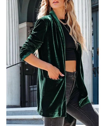 Women's Velvet Blazer Jackets Casual Long Sleeve Lapel Collar Pocketed Blazer Suits Work Outfits Green $35.39 Blazers