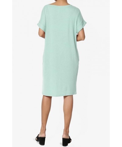 Women's Jersey Oversized-Fit Short-Sleeve Pocket Knee Length Midi T-Shirt Dress Light Green $13.43 Dresses