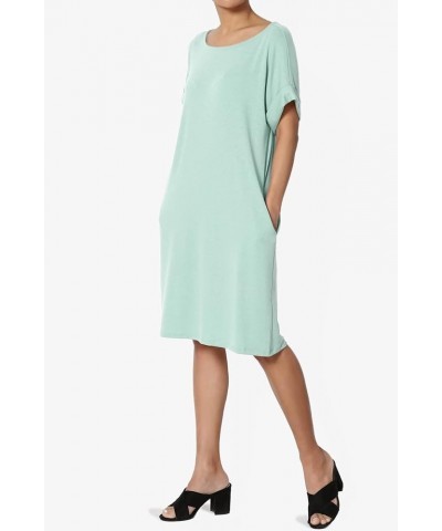 Women's Jersey Oversized-Fit Short-Sleeve Pocket Knee Length Midi T-Shirt Dress Light Green $13.43 Dresses