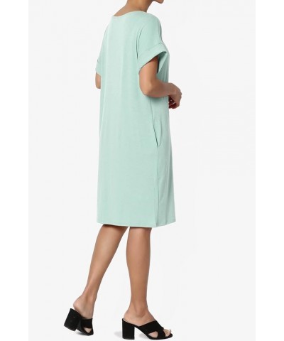 Women's Jersey Oversized-Fit Short-Sleeve Pocket Knee Length Midi T-Shirt Dress Light Green $13.43 Dresses