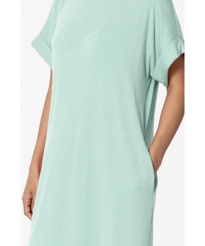 Women's Jersey Oversized-Fit Short-Sleeve Pocket Knee Length Midi T-Shirt Dress Light Green $13.43 Dresses