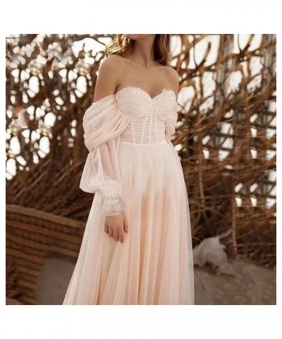 Women's Tulle Long Prom Dress Puffy Sleeve 2023 Off Shoulder Sweetheart Vintage Evening Party Gowns Lilac $32.40 Dresses