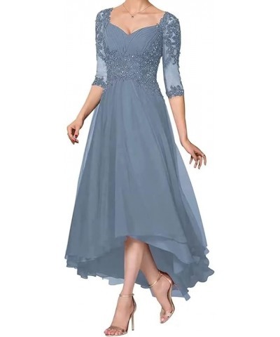 Tea Length Mother of The Bride Dresses with Sleeves Lace Appliques Chiffon Beaded Hi-Lo Formal Dress for Women Sage $39.74 Dr...