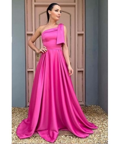 One Shoulder Satin Bridesmaid Dresses for Women Bow Strap Long Prom Evening Dress with Pockets Peach $35.20 Dresses