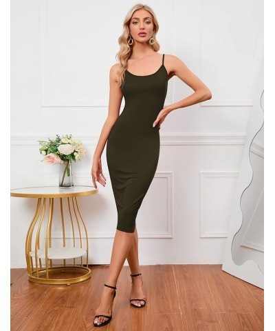 Women Full Slip Under Dresses Sleeveless Adjustable Spaghetti Strap Cami Maxi Dress Nightgowns Sleepwear Z-midi-army Green $1...