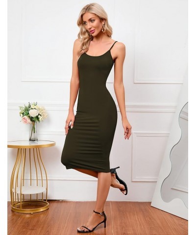 Women Full Slip Under Dresses Sleeveless Adjustable Spaghetti Strap Cami Maxi Dress Nightgowns Sleepwear Z-midi-army Green $1...