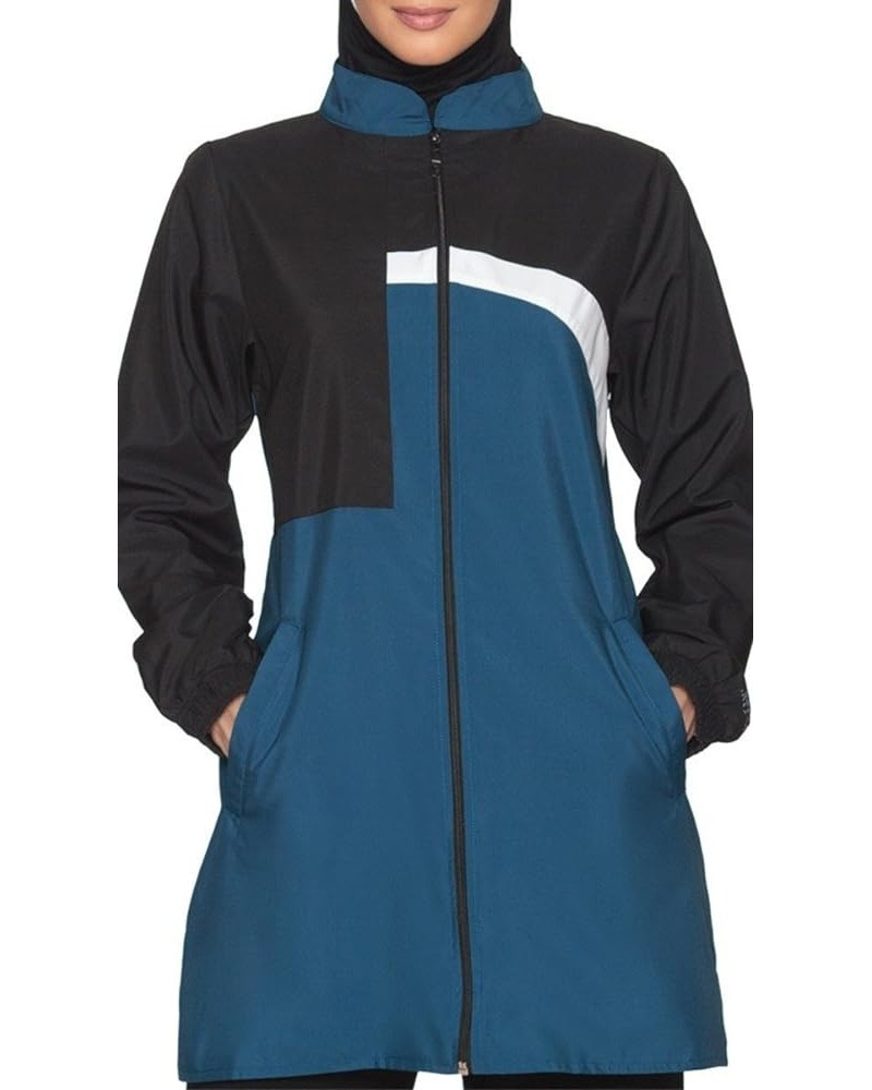 Womens Modest Long Lightweight Sport Track Running Athletic Active Jacket - Blue/Black Blue/Black $35.20 Jackets