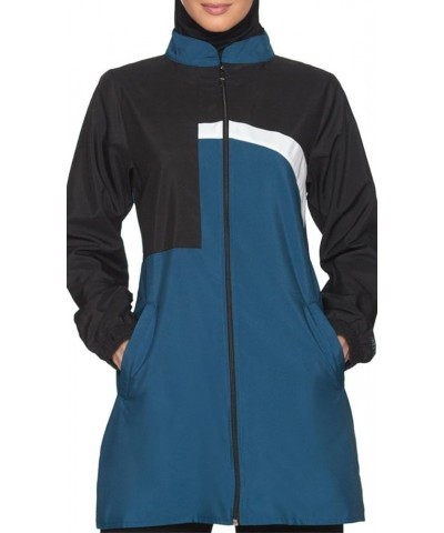 Womens Modest Long Lightweight Sport Track Running Athletic Active Jacket - Blue/Black Blue/Black $35.20 Jackets