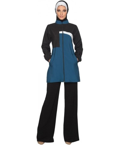 Womens Modest Long Lightweight Sport Track Running Athletic Active Jacket - Blue/Black Blue/Black $35.20 Jackets