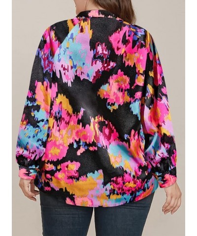 Plus Size Tops for Women Boho Floral Print V Neck Long Sleeve Summer Loose Blouse Shirts(1X-5X) A Black $19.13 Blouses