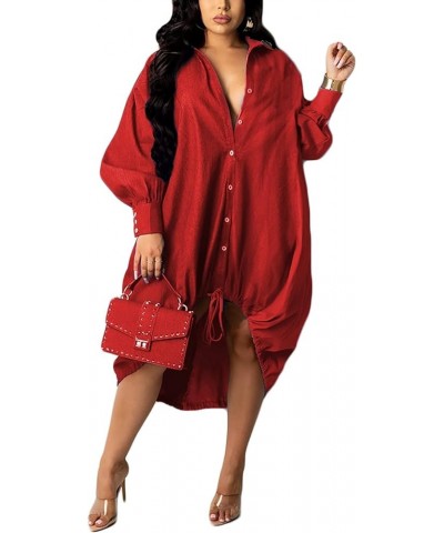 Women Plus Size Lapel V Neck Baggy Shirt Dress Sexy Drawstring Hem Long Sleeve Marble Color Block Oversized Dress Style3-5 $2...