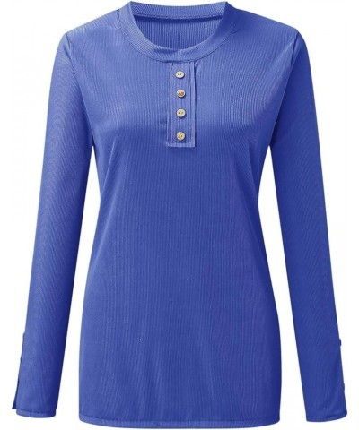 Womens Tops,Women's Long Sleeve Henley T Shirt Button Down Slim Fit Tops Scoop Neck Tunic Ribbed Knit Shirts Blouse A-blue $3...