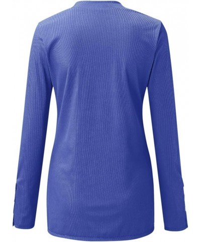 Womens Tops,Women's Long Sleeve Henley T Shirt Button Down Slim Fit Tops Scoop Neck Tunic Ribbed Knit Shirts Blouse A-blue $3...