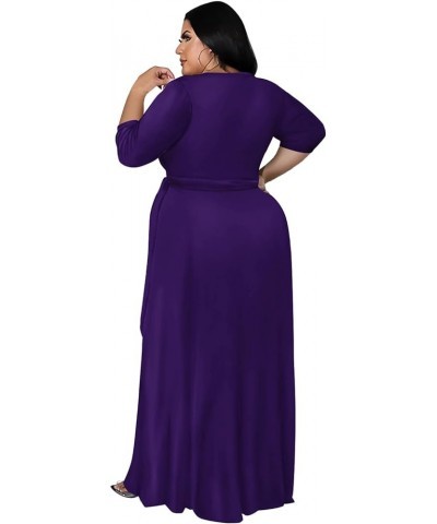 Plus Size Maxi Dress for Women - 3/4 Sleeve V Neck Printing Dresses for Women with Belt 2XL-6XL Purple $15.40 Dresses