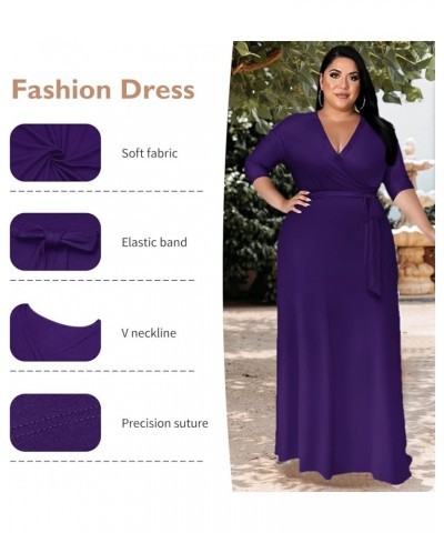 Plus Size Maxi Dress for Women - 3/4 Sleeve V Neck Printing Dresses for Women with Belt 2XL-6XL Purple $15.40 Dresses