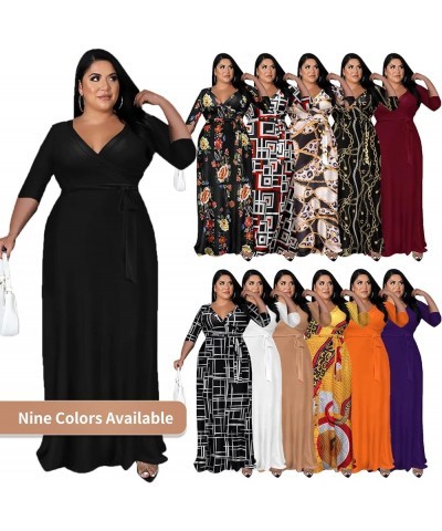 Plus Size Maxi Dress for Women - 3/4 Sleeve V Neck Printing Dresses for Women with Belt 2XL-6XL Purple $15.40 Dresses