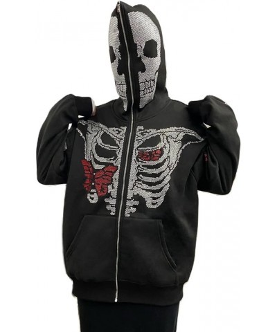 Oversized Zip Up Hoodie Sweatshirt for Women Teen Girls Y2k Gothic Skeleton Rhinestones Halloween Pullover Jacket Black 9 $14...