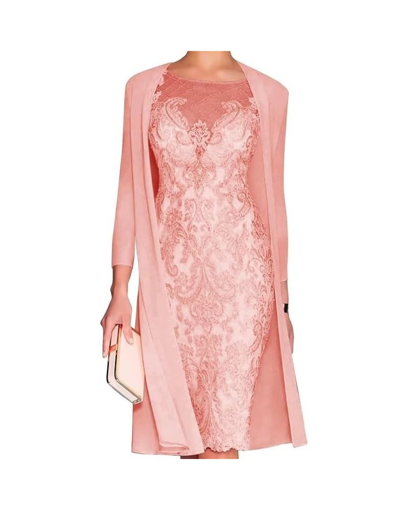 Mother of The Bride Dresses with Jackets Chiffon Lace Wedding Guest Dress Two Pieces Mermaid Formal Evening Dress Coral $41.2...