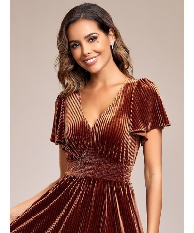 Women's V Neck A Line Velvet Midi Dress Flutter Sleeve Ruched Bridesmaid Cocktail Party Dress Caramel $41.85 Dresses