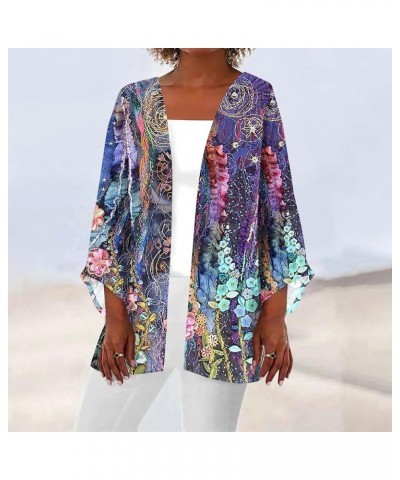 Linen Cardigan Fall Flower Boho Shirts Casual Batwing Sleeve Shawl Collar Summer Tops 2023 Trendy Casual Clothes Cool A10-pur...