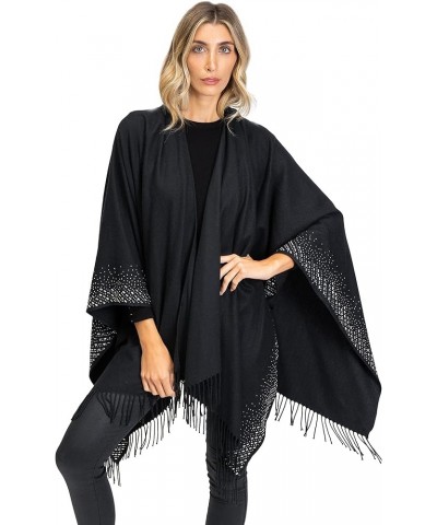 Beach Cover Up Swimsuit Sheer Kimono Ruana Shawl Scarf Wrap R19166jms-black/Silver (Bsv) $12.00 Swimsuits