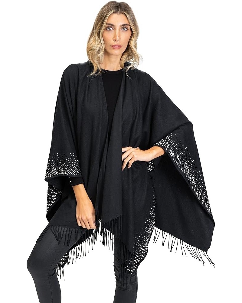 Beach Cover Up Swimsuit Sheer Kimono Ruana Shawl Scarf Wrap R19166jms-black/Silver (Bsv) $12.00 Swimsuits