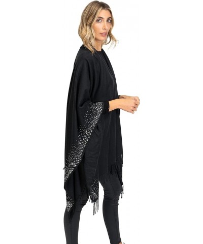 Beach Cover Up Swimsuit Sheer Kimono Ruana Shawl Scarf Wrap R19166jms-black/Silver (Bsv) $12.00 Swimsuits