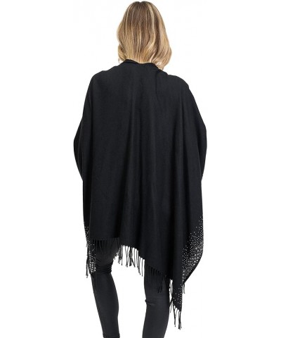 Beach Cover Up Swimsuit Sheer Kimono Ruana Shawl Scarf Wrap R19166jms-black/Silver (Bsv) $12.00 Swimsuits