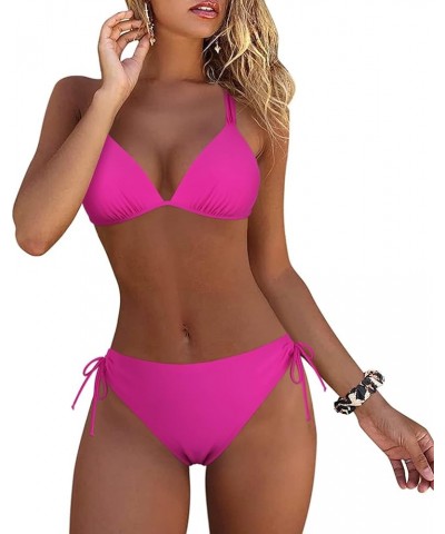 Women's Triangle Bikini Sets Sexy Push Up Top Tie Side Bottom Two Piece Swimsuits Hot Pink $20.13 Swimsuits