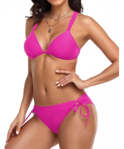 Women's Triangle Bikini Sets Sexy Push Up Top Tie Side Bottom Two Piece Swimsuits Hot Pink $20.13 Swimsuits