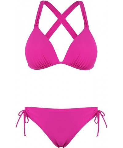 Women's Triangle Bikini Sets Sexy Push Up Top Tie Side Bottom Two Piece Swimsuits Hot Pink $20.13 Swimsuits