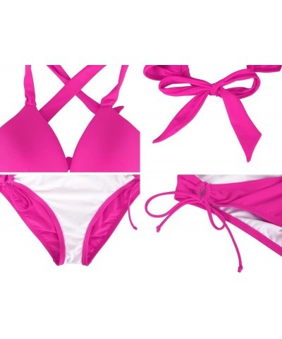 Women's Triangle Bikini Sets Sexy Push Up Top Tie Side Bottom Two Piece Swimsuits Hot Pink $20.13 Swimsuits