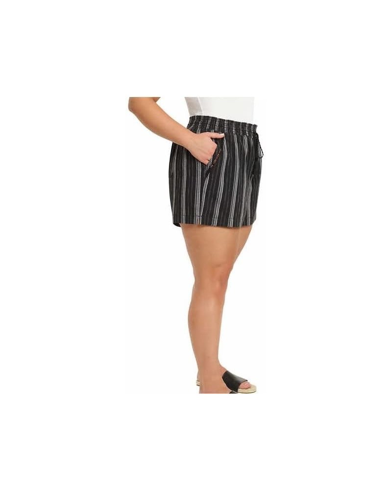 Women's Linen Blend Pull-On Shorts with Pockets and Drawstring (Black Stripes, X-Small) $9.55 Shorts