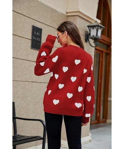 Women's Cute Heart Print Sweater Crew Neck Long Sleeve Chunky Warm Casual Knit Pullover 1_red $21.99 Sweaters