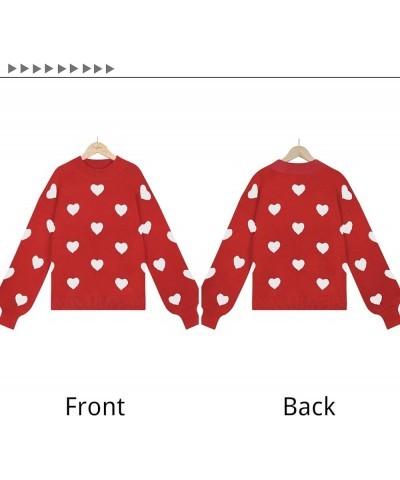 Women's Cute Heart Print Sweater Crew Neck Long Sleeve Chunky Warm Casual Knit Pullover 1_red $21.99 Sweaters