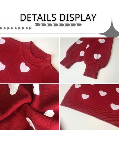 Women's Cute Heart Print Sweater Crew Neck Long Sleeve Chunky Warm Casual Knit Pullover 1_red $21.99 Sweaters