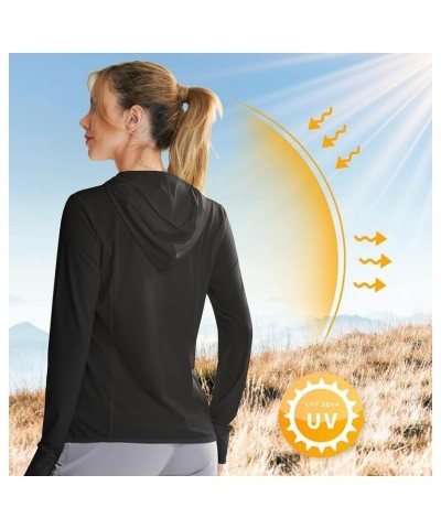 Women's Full Zip UPF 50+ Sun Protection Hoodie Jacket Long Sleeve Sun Shirt Hiking Outdoor Performance with Pockets 01-black ...