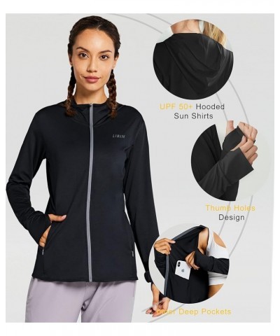 Women's Full Zip UPF 50+ Sun Protection Hoodie Jacket Long Sleeve Sun Shirt Hiking Outdoor Performance with Pockets 01-black ...