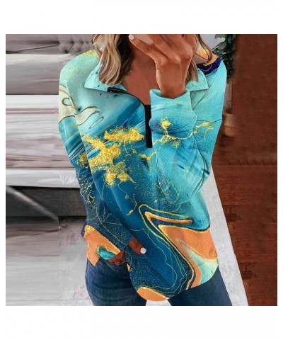 Half Zip Sweatshirt Women Loose Fit Blouse Long Sleeve Tops Casual Sweatshirts Printed Trendy Athletic Shirt Pullover 1-blue ...