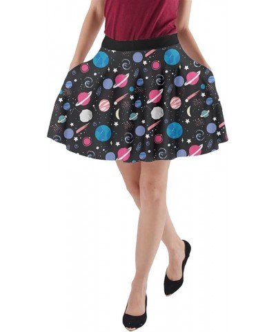 Womens A-line Skirt with Pockets Starry Night Sky Moon Stars Space Planets Mrs Frizzle Skater Skirt Dim Gray $15.00 Skirts