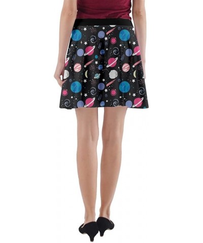 Womens A-line Skirt with Pockets Starry Night Sky Moon Stars Space Planets Mrs Frizzle Skater Skirt Dim Gray $15.00 Skirts