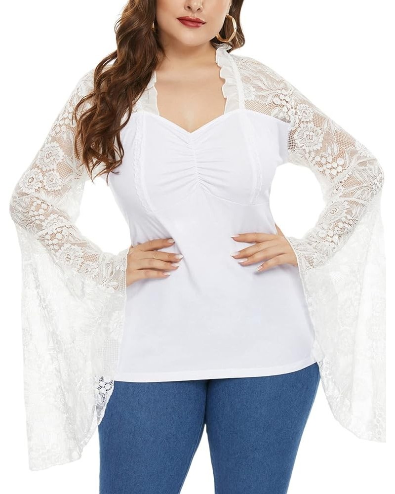 Women's Vintage Gothic Lace Flare Sleeves T Shirt Tops Victorian Blouse White $10.25 Blouses