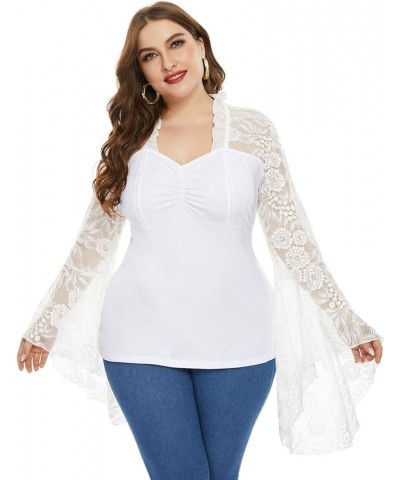 Women's Vintage Gothic Lace Flare Sleeves T Shirt Tops Victorian Blouse White $10.25 Blouses