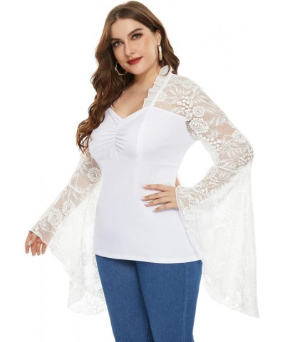 Women's Vintage Gothic Lace Flare Sleeves T Shirt Tops Victorian Blouse White $10.25 Blouses