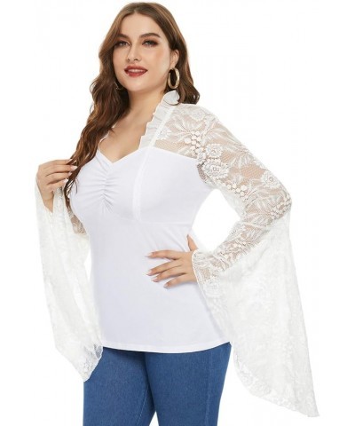 Women's Vintage Gothic Lace Flare Sleeves T Shirt Tops Victorian Blouse White $10.25 Blouses