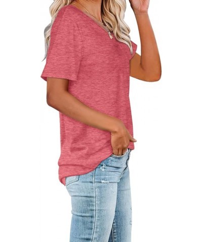 Women Summer T Shirts Short Sleeve Rounded V Neck Pocket Tee Tops 1-pink $12.00 T-Shirts