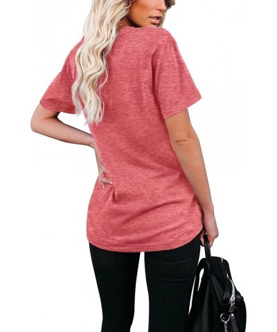 Women Summer T Shirts Short Sleeve Rounded V Neck Pocket Tee Tops 1-pink $12.00 T-Shirts