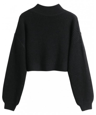 Women's Long Sleeve Mock Neck Cropped Sweater Drop Shoulder Pullover Sweater Lantern Sleeve Ribbed Knit Crop Top Black $19.37...